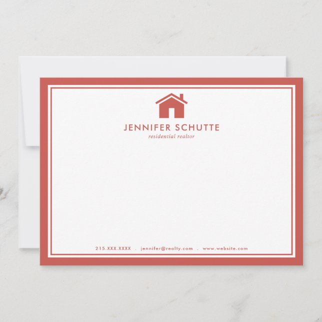 Red Plaid Personalised Realtor Stationery Flat Card (Front)