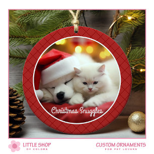 Red Plaid Pet Photo Ceramic Tree Decoration