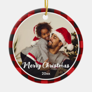 Red Plaid Photo Christmas Ceramic Tree Decoration