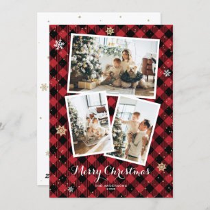 Red Plaid Photo Collage Merry Christmas Cards