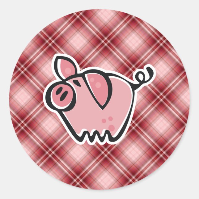 Red Plaid Pig Classic Round Sticker (Front)