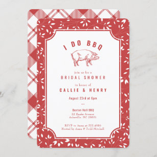 Red plaid pig I DO BBQ Bridal Shower Invitation
