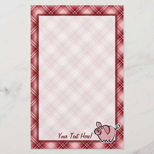 Red Plaid Pig Stationery (Front)