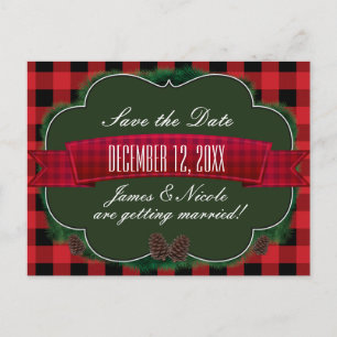 Red Plaid & Pinecones Rustic Country Postcard
