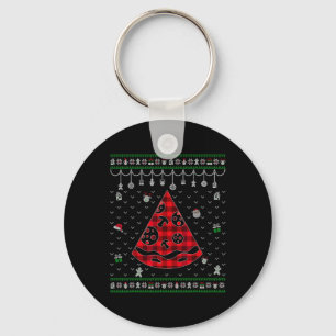 Red Plaid Pizza Lover Fun Ugly Christmas Key Ring
