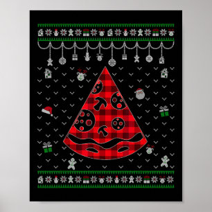 Red Plaid Pizza Lover Fun Ugly Christmas Poster