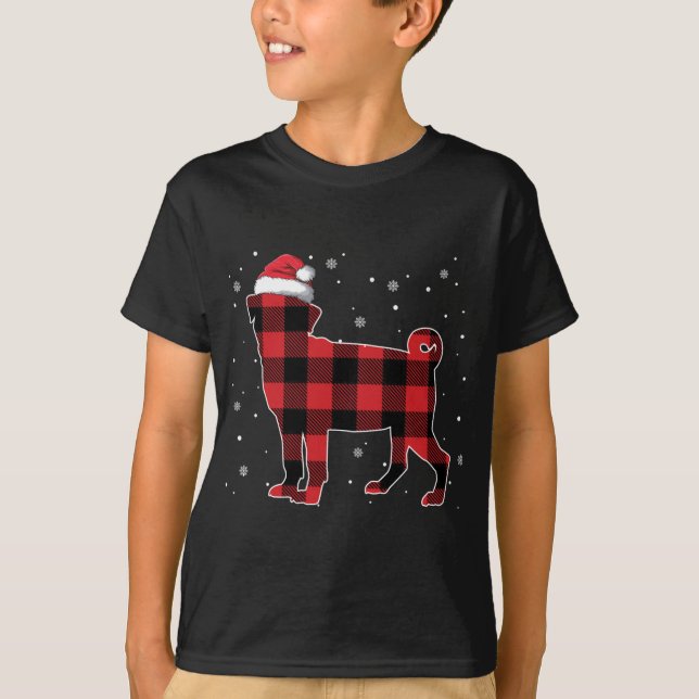 Red Plaid Pug Christmas Santa Hat Pajama Gift Dog  T-Shirt (Front)