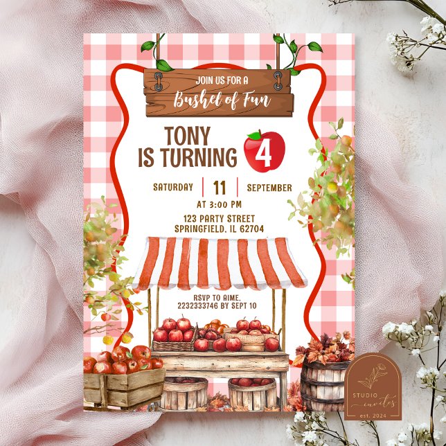 Red Plaid Quirky Apple Orchard Birthday Invitation (Creator Uploaded)