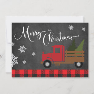 Red Plaid Red Christmas Truck Card