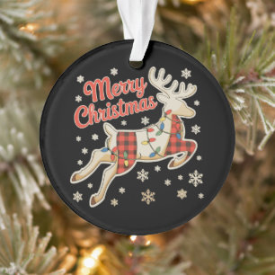 Red Plaid Reindeer Buffalo Merry Christmas Pajama Ornament