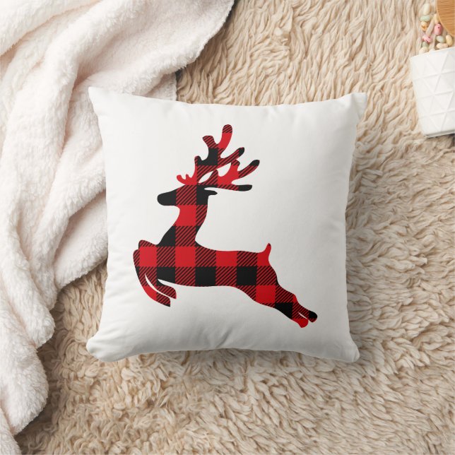 Red Plaid Reindeer Cushion (Blanket)