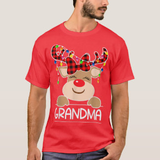 Red Plaid Reindeer Grandma Christmas Light Christm T-Shirt
