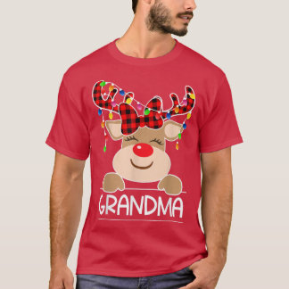 Red Plaid Reindeer Grandma Christmas Light Christm T-Shirt
