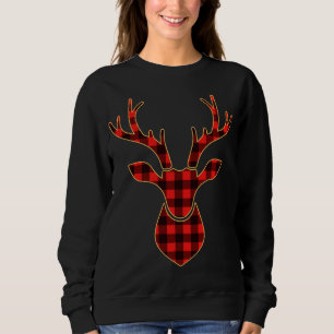 Red Plaid Reindeer hunting Matching Buffalo Family Sweatshirt