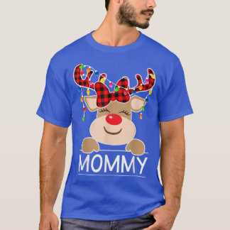 Red Plaid Reindeer Mummy Christmas Light Christmas T-Shirt