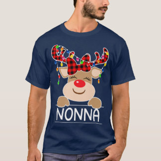 Red Plaid Reindeer Nonna Christmas Light Christmas T-Shirt