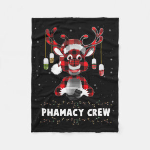 Red Plaid Reindeer Pharmacy Crew Christmas Fleece Blanket