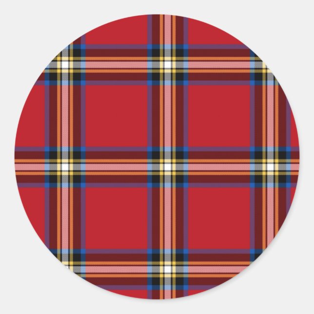 Red Plaid, Royal Stewart Tartan Classic Round Sticker (Front)