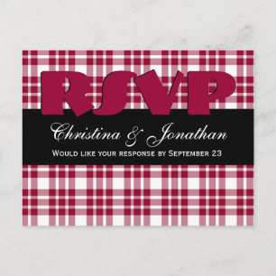 Red Plaid RSVP Wedding Response Y039K Invitation Postcard