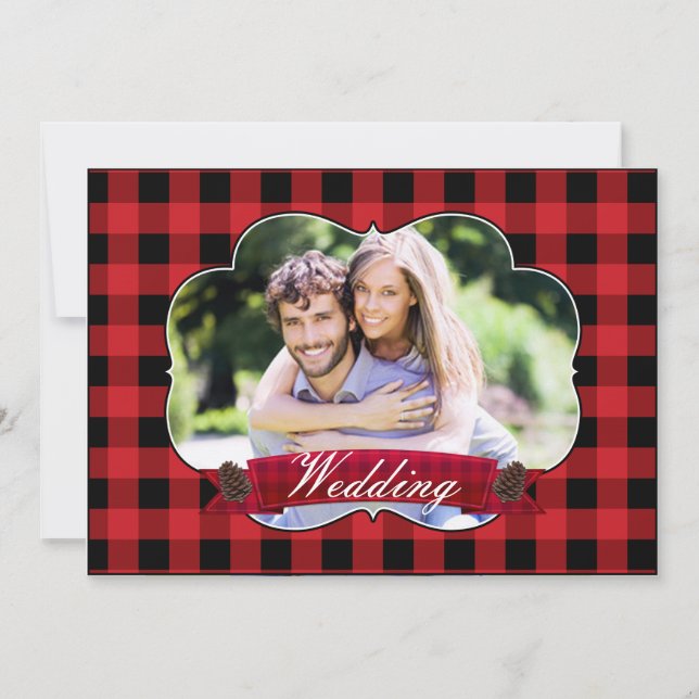 Red Plaid Rustic Christmas Wedding Invitations (Front)
