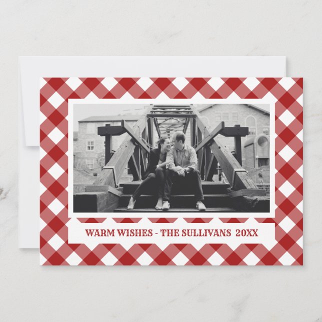 Red Plaid | Rustic |  CUSTOM Holiday Photo Card (Front)