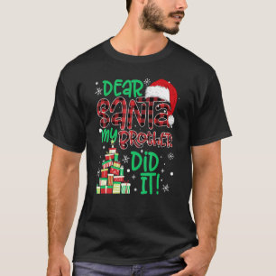 Red Plaid Santa Hat Matching Dear Santa My Brother T-Shirt
