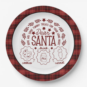 Red Plaid Santa Milk and Cookies Paper Plate