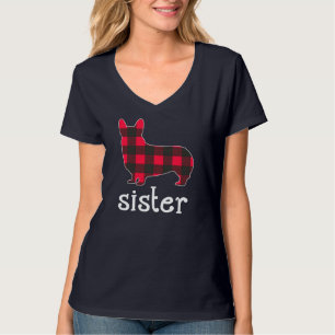 Red Plaid Sister Corgi Christmas Matching Family P T-Shirt