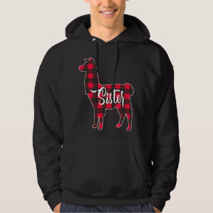 Red Plaid Sister Llama Christmas Matching Family P Hoodie