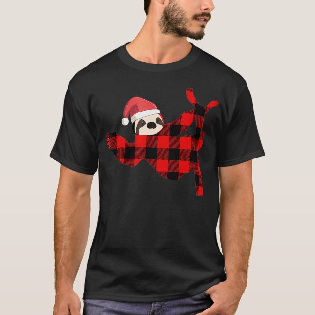 Red Plaid Sloth Pajama Family Buffalo Christmas  ( T-Shirt (Front)
