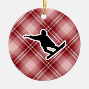 Red Plaid Snowboarding Ceramic Tree Decoration