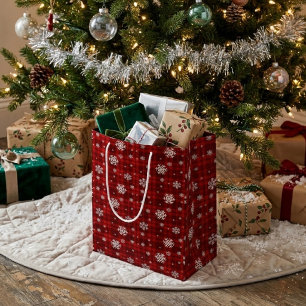 Red Plaid Snowflake Christmas Medium Gift Bag
