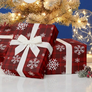 Red Plaid Snowflake Christmas Wrapping Paper