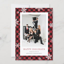 Red Plaid Snowflake Photo Corporate Business Holiday Card