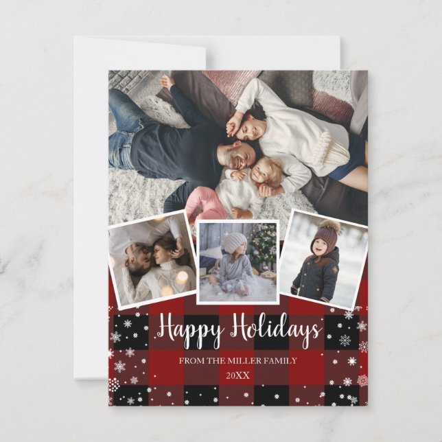 Red plaid snowflakes multi photo collage Holiday (Front)