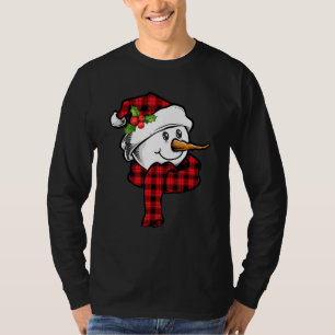 Red Plaid Snowman Face Xmas T-Shirt