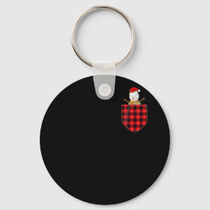 Red Plaid Snowman in Pocket Buffalo Family Key Ring