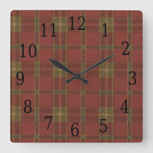 Red Plaid Square Clock