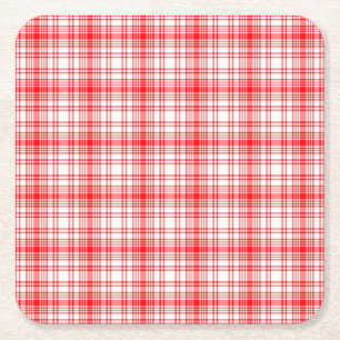 Red Plaid Square Paper Coaster