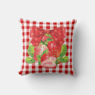 Red Plaid Strawberry Summer Cushion