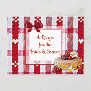 Red Plaid Tablecloth Wedding Recipe Card