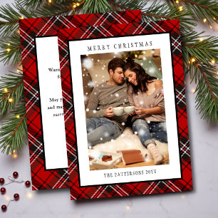 Red Plaid Tartan Merry Christmas Family Photo Holiday Card