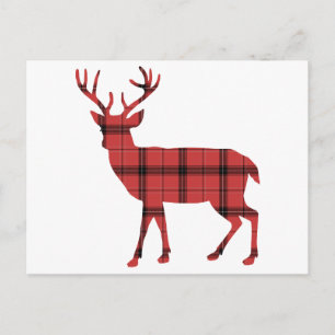 Red Plaid Tartan Pattern Christmas Holiday Deer Postcard