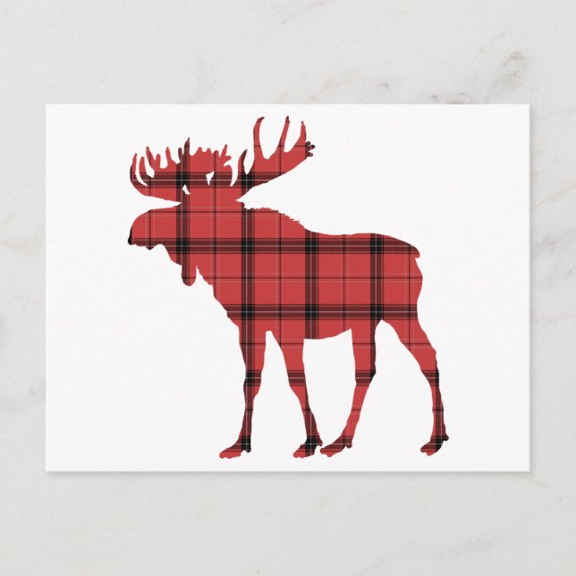 Red Plaid Tartan Pattern Christmas Holiday Moose Postcard (Front)