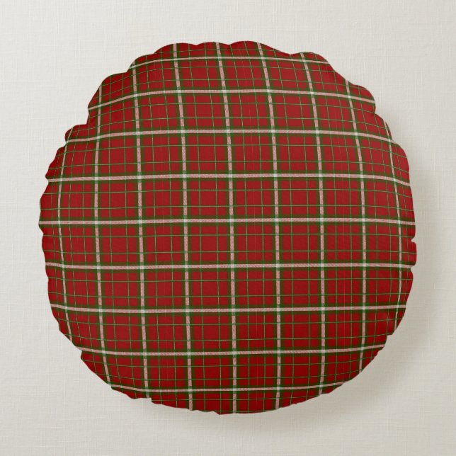 Red Plaid Tartan Pattern  Round Cushion (Front)
