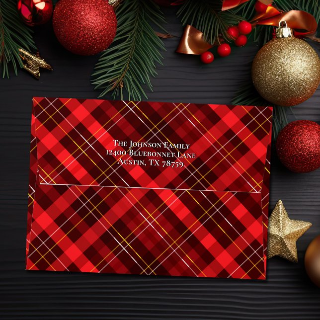 Red Plaid Tartan Traditional Christmas Pattern Envelope (Creator Uploaded)