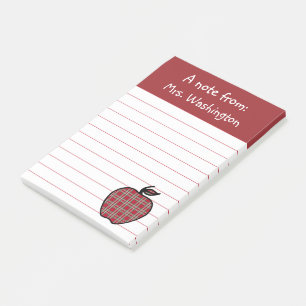 Red Plaid Teacher's Apple Post It Notes