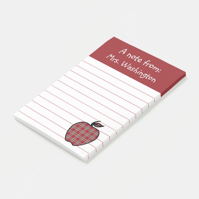 Red Plaid Teacher's Apple Post It Notes (Angled)