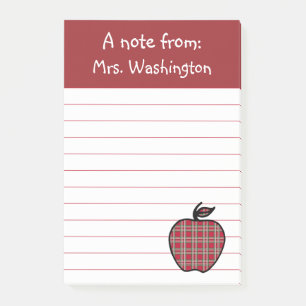 Red Plaid Teacher's Apple Post It Notes