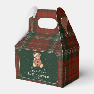 Red Plaid Teddy Bear Christmas Baby Shower Favour Box